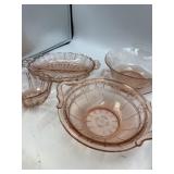 pink Depression glass pieces