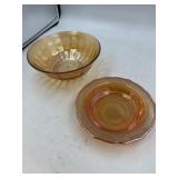 Carnival glass bowl and dish