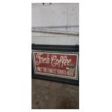 Framed stained glass Fresh coffee sign 21x13in