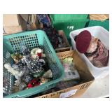 Mix of Christmas decor large and small, blankets,
