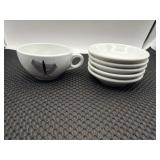 One cup five small plates, 4 inches wide by