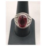 Silver redstone ring Marked Sterling size 9.5