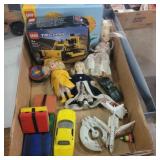 Assorted toys dolls, lego sets, hot wheels pogs