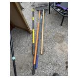 Variety of yard and garden rakes