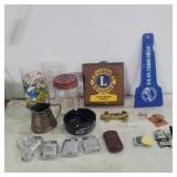Surf glass, golden nugget ashtray, lighters,