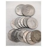 2 Eisenhower dollars 12 Kennedy half dollars