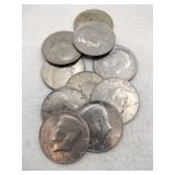 10 Kennedy half dollars mixed year's