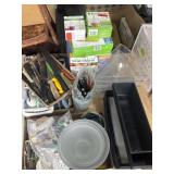 Assorted barware, kitchen utensils, food sealer,