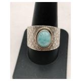 Silver wide band ring Larimar Stone unmarked size