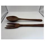 Wooden handmade fork and spoon is15 inches long