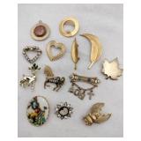 Gold tone brooches Kentucky Derby, bug, leaf