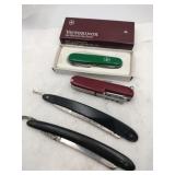 2 multi-purpose foldable knives 2 straight razors