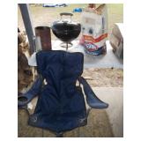 Blue Bag Chair, Tiny Weber Grill, Charcoal & Start