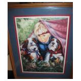 Home Interiors Blonde Boy w/ Bull Dogs Picture