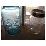 Vtg Ball Mason Jars- Blue #3 & Clear