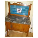 Vtg Marble Top Washstand w/ Tiled Back splash