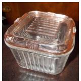 Vtg Pink Glass Lid Refrigerator Dish