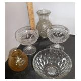 Vtg Press Glass Amber Shade, Sherbert, Vases, Bowl