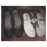 Size 8 Womans Silver Sandals& Blk Dress Shoes