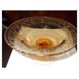 Vtg Amber Compote Depression Glass