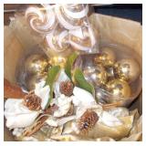 Golden Xmas Tree Skirt, Ornaments & Napkin Rings