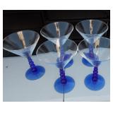 5 Martini Blue Stemware Glasses