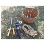 Vtg Bushel Basket, Hedge Trimmer & Garden Shears+