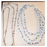Vtg Blue Bead & Long Silver w/ Crystal Necklaces