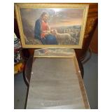 Vtg Jesus Framed  Art & Etched Mirror
