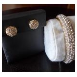 Gold Roman Earrings & Cuff Bracelet w/ Crystals
