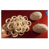 Vtg Curly Shell Brooch & Seed Bead Earrings