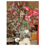 Christmas Wreath & Wooden Snowman Decor