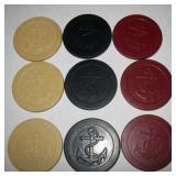 9 Antique Clay Anchor Poker Chips