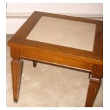 Small MCM Wood Side Table w/ Marble Center