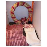 3 Pink Christmas Stockings & Wreath