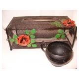 Vtg Blk Metal Tissue Box & Creamer