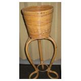 Vtg Rattan Tripod Plant Stand