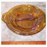 Amber Carnival Glass Relish  Dish