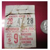 1965 Green Bay Packers vs. Vikings Ticket Stub