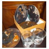 2 Norman Rockwell Glasses & 4 Plates