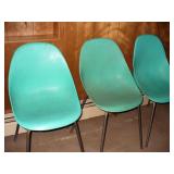 3 Turquoise MCM Shamrock Plastics Scoop Chairs
