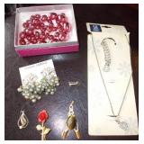 Vtg Earrings, Pins, Tiger eye Pendant+