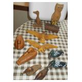 Hand Carved Wooden Owls, Ducks, Eagles