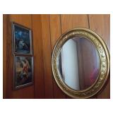 Vtg Oval Mirror & Spiritual Art