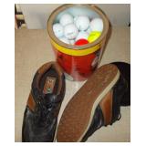 Can of Golf Balls & 8 1/2 Golf Shoes