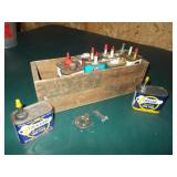 Vtg Oil Cans in Wooden Cheese Box