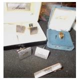 Vtg Anson Cuff Links, Tie Clip & Pin- Monogram M