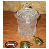 Cut Glass Crystal Jar, Male\ Female Turtles, Coin