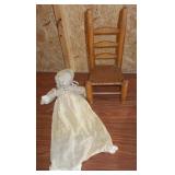 Vtg Cloth Doll & Woven Doll Chair