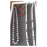 Vtg Glass Hand Painted Beaded Necklace & Earrings